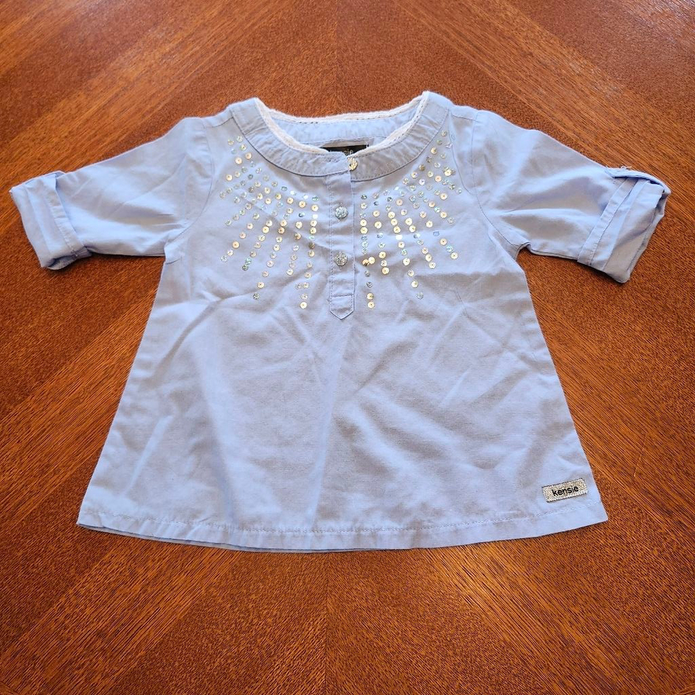 Baby Kensie Blouse 24 Months Light Blue Silver Sequins B1